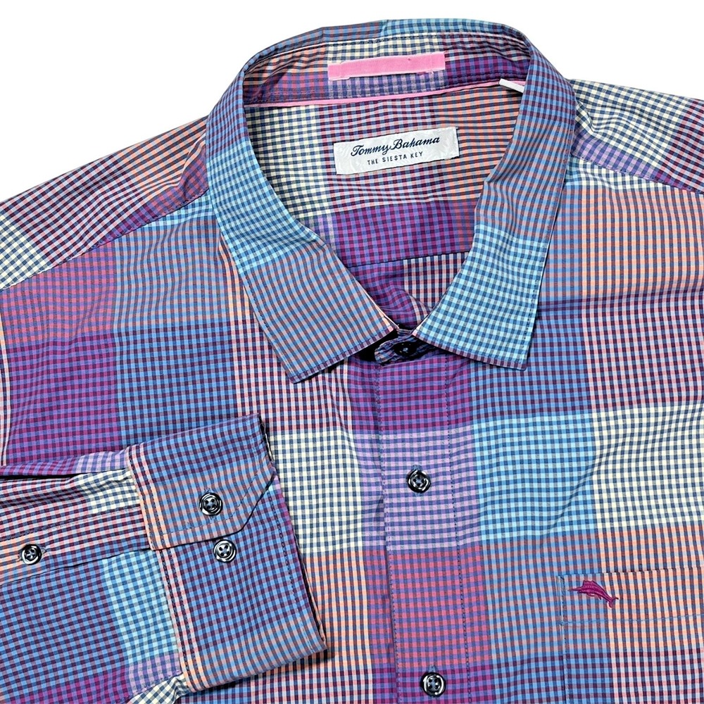 Tommy Bahama Siesta Key‎ Button Down Shirt Men's 2XLB Colorful Paloma Plaid UPF